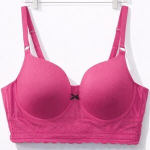 Cacique Lane Bryant Plus Size 42C Pink Lace Longline T-Shirt Bra Coquette